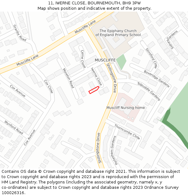 11, IWERNE CLOSE, BOURNEMOUTH, BH9 3PW: Location map and indicative extent of plot