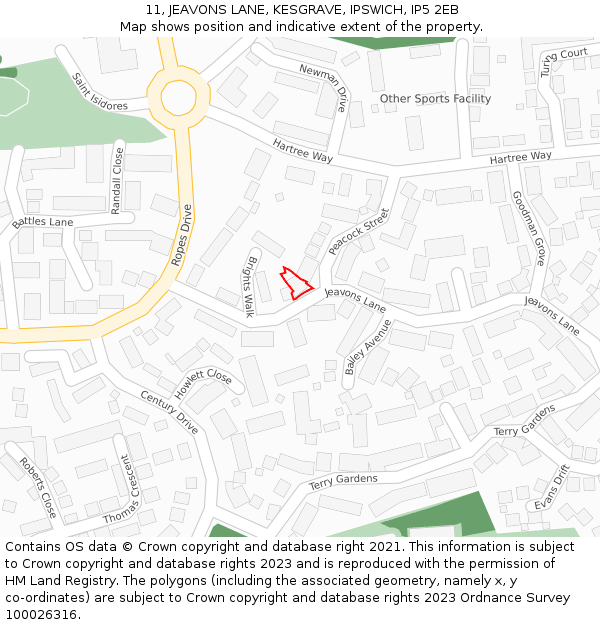 11, JEAVONS LANE, KESGRAVE, IPSWICH, IP5 2EB: Location map and indicative extent of plot