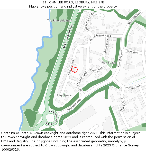 11, JOHN LEE ROAD, LEDBURY, HR8 2FE: Location map and indicative extent of plot