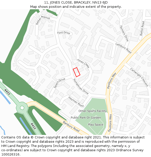 11, JONES CLOSE, BRACKLEY, NN13 6JD: Location map and indicative extent of plot