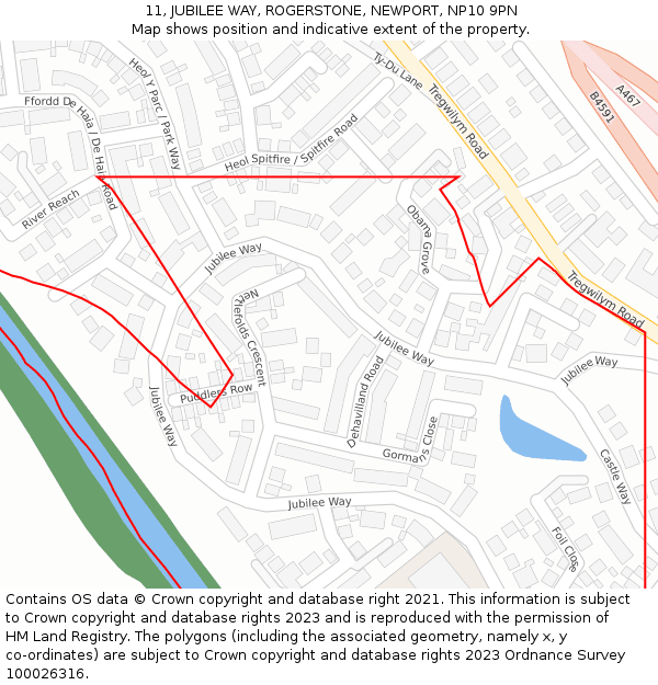 11, JUBILEE WAY, ROGERSTONE, NEWPORT, NP10 9PN: Location map and indicative extent of plot