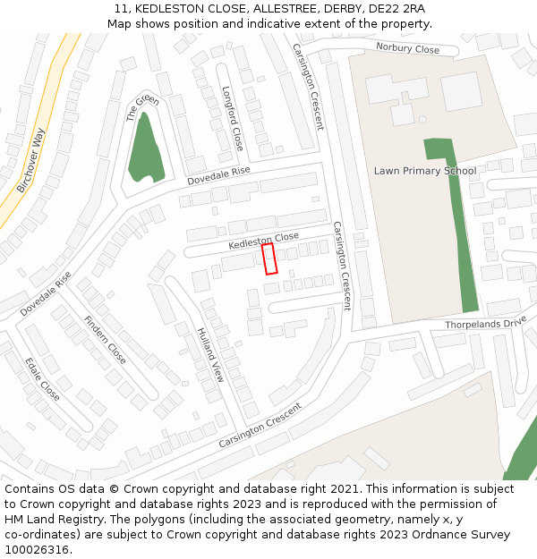 11, KEDLESTON CLOSE, ALLESTREE, DERBY, DE22 2RA: Location map and indicative extent of plot