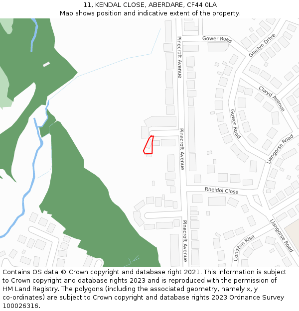 11, KENDAL CLOSE, ABERDARE, CF44 0LA: Location map and indicative extent of plot