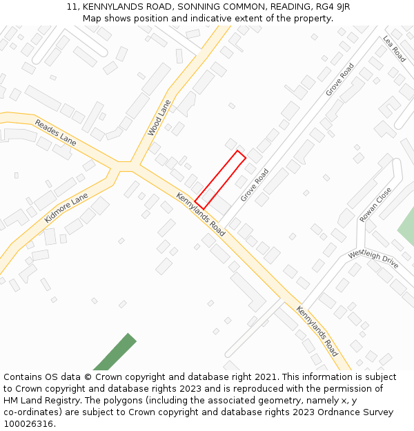 11, KENNYLANDS ROAD, SONNING COMMON, READING, RG4 9JR: Location map and indicative extent of plot