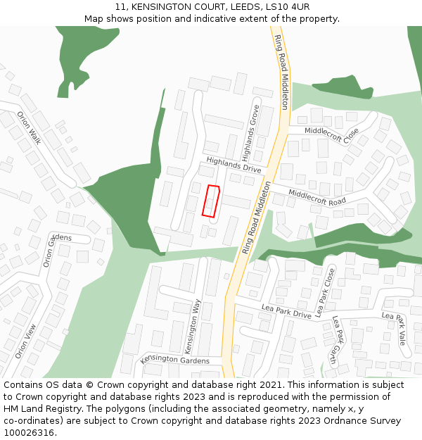 11, KENSINGTON COURT, LEEDS, LS10 4UR: Location map and indicative extent of plot