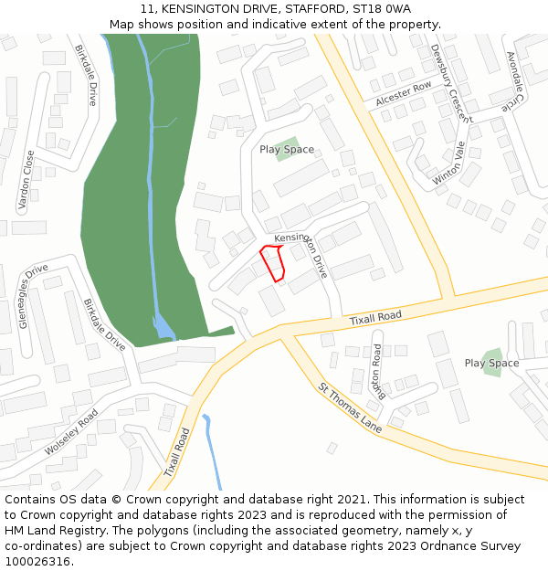 11, KENSINGTON DRIVE, STAFFORD, ST18 0WA: Location map and indicative extent of plot