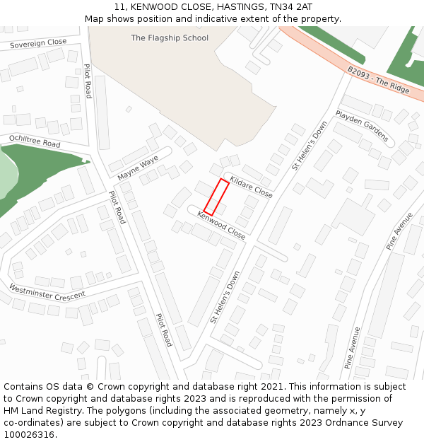 11, KENWOOD CLOSE, HASTINGS, TN34 2AT: Location map and indicative extent of plot