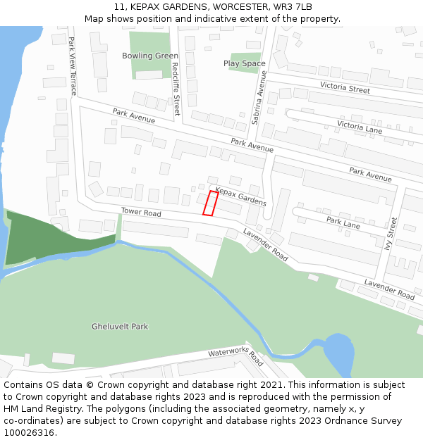 11, KEPAX GARDENS, WORCESTER, WR3 7LB: Location map and indicative extent of plot