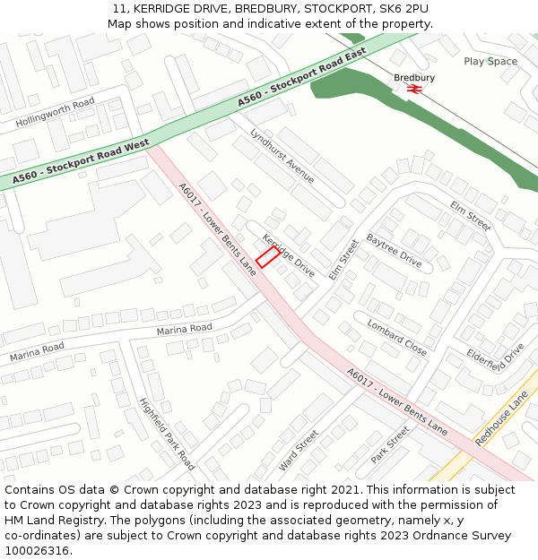 11, KERRIDGE DRIVE, BREDBURY, STOCKPORT, SK6 2PU: Location map and indicative extent of plot