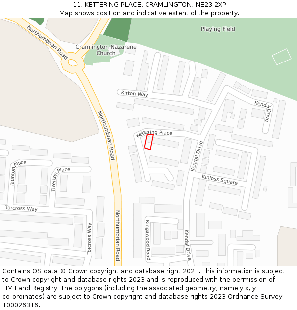11, KETTERING PLACE, CRAMLINGTON, NE23 2XP: Location map and indicative extent of plot