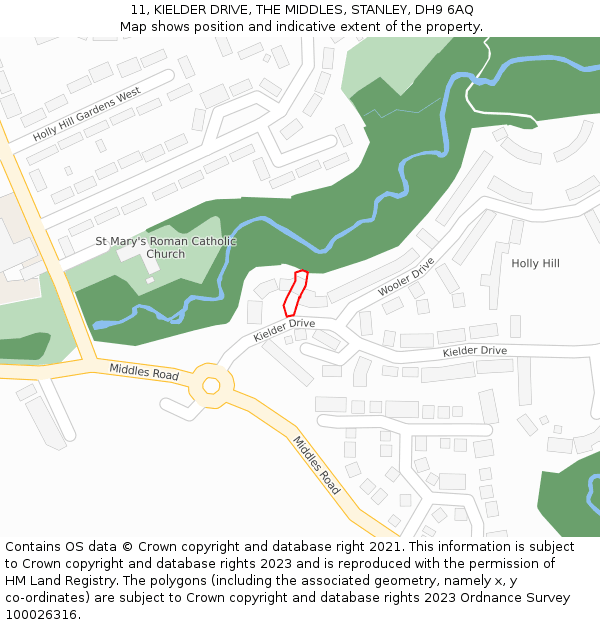 11, KIELDER DRIVE, THE MIDDLES, STANLEY, DH9 6AQ: Location map and indicative extent of plot