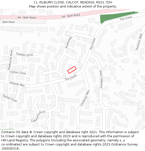 11, KILBURN CLOSE, CALCOT, READING, RG31 7DH: Location map and indicative extent of plot