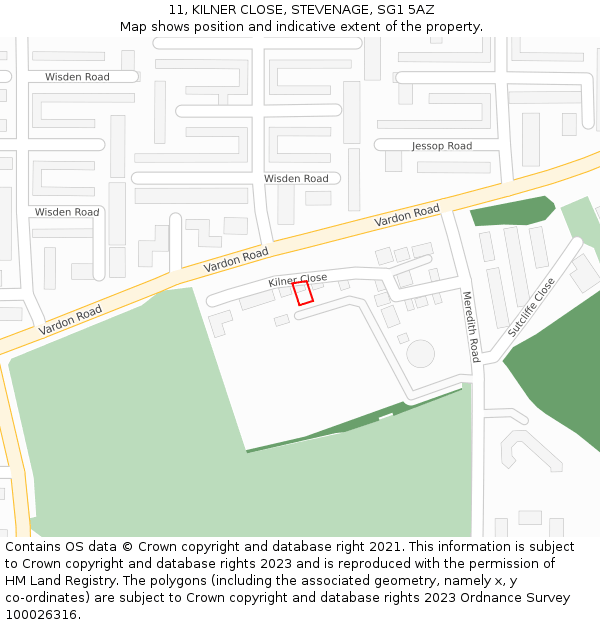 11, KILNER CLOSE, STEVENAGE, SG1 5AZ: Location map and indicative extent of plot