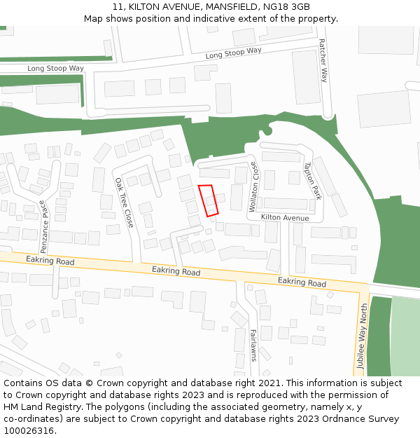 11, KILTON AVENUE, MANSFIELD, NG18 3GB: Location map and indicative extent of plot