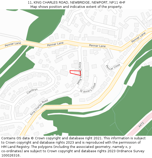 11, KING CHARLES ROAD, NEWBRIDGE, NEWPORT, NP11 4HF: Location map and indicative extent of plot