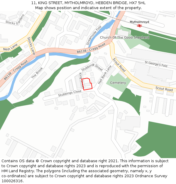 11, KING STREET, MYTHOLMROYD, HEBDEN BRIDGE, HX7 5HL: Location map and indicative extent of plot