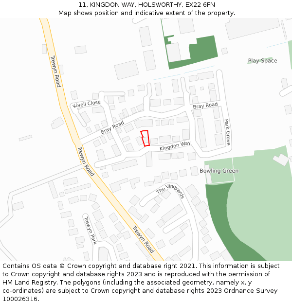 11, KINGDON WAY, HOLSWORTHY, EX22 6FN: Location map and indicative extent of plot