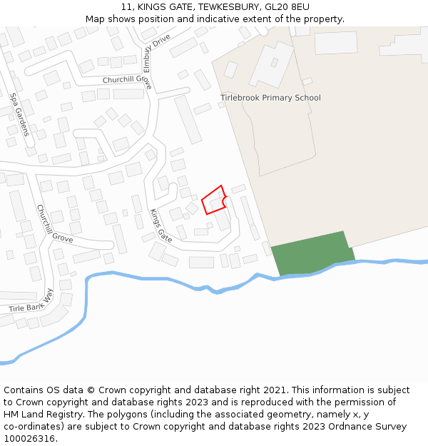 11, KINGS GATE, TEWKESBURY, GL20 8EU: Location map and indicative extent of plot