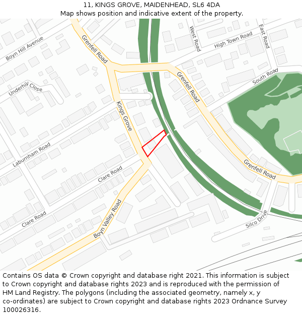11, KINGS GROVE, MAIDENHEAD, SL6 4DA: Location map and indicative extent of plot