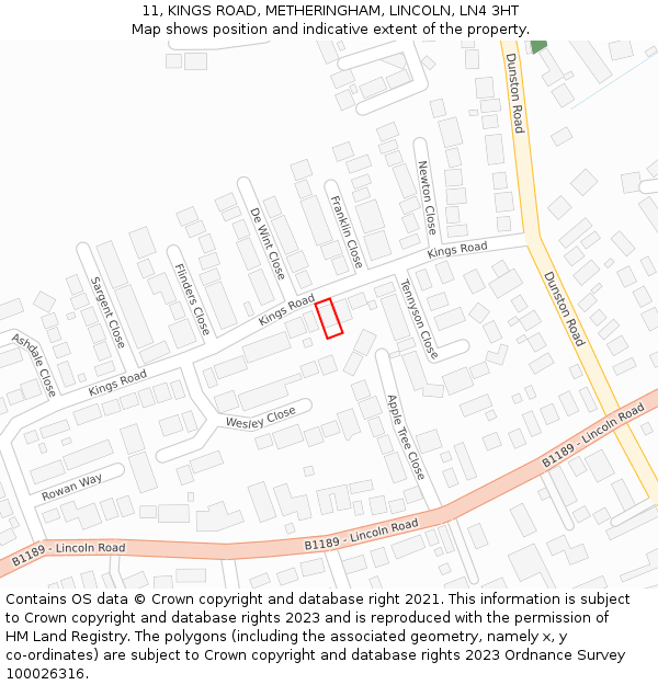11, KINGS ROAD, METHERINGHAM, LINCOLN, LN4 3HT: Location map and indicative extent of plot