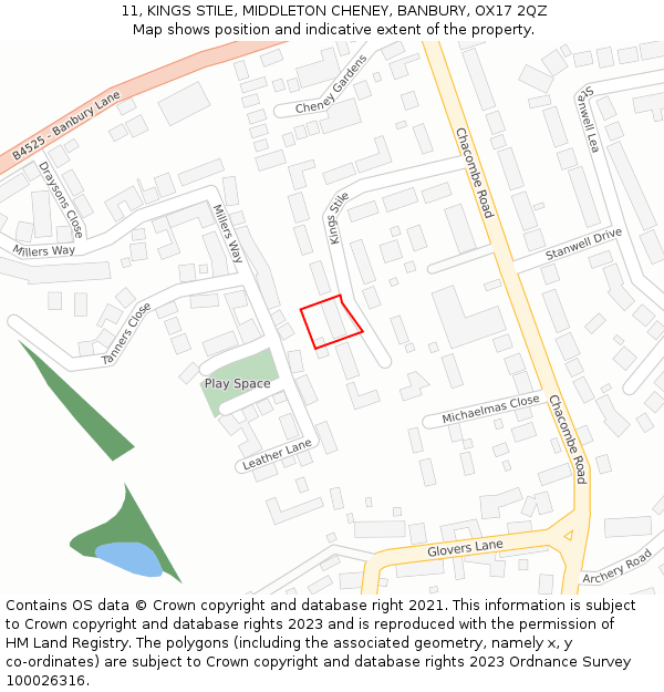 11, KINGS STILE, MIDDLETON CHENEY, BANBURY, OX17 2QZ: Location map and indicative extent of plot