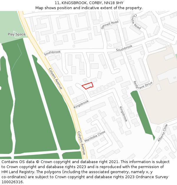 11, KINGSBROOK, CORBY, NN18 9HY: Location map and indicative extent of plot
