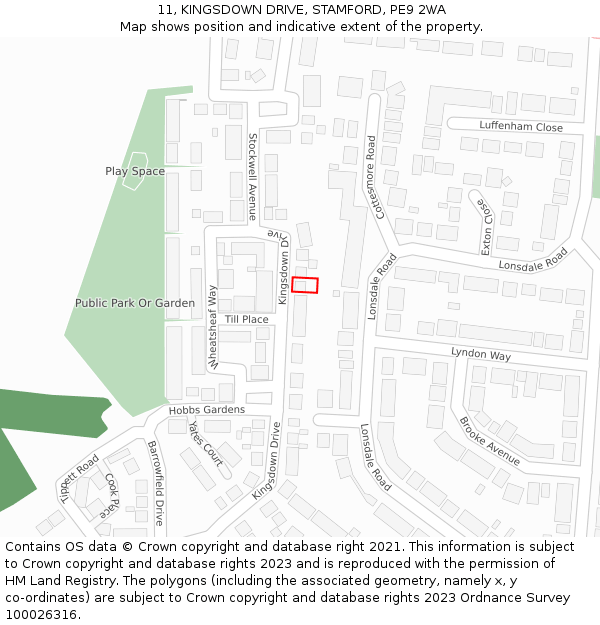 11, KINGSDOWN DRIVE, STAMFORD, PE9 2WA: Location map and indicative extent of plot