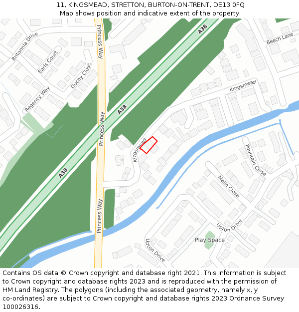 11, KINGSMEAD, STRETTON, BURTON-ON-TRENT, DE13 0FQ: Location map and indicative extent of plot
