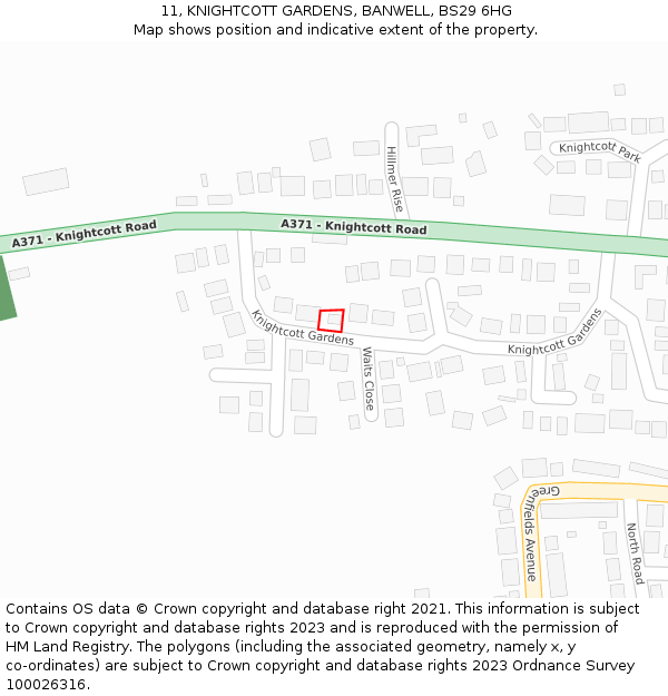 11, KNIGHTCOTT GARDENS, BANWELL, BS29 6HG: Location map and indicative extent of plot