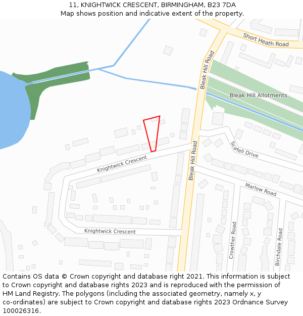 11, KNIGHTWICK CRESCENT, BIRMINGHAM, B23 7DA: Location map and indicative extent of plot