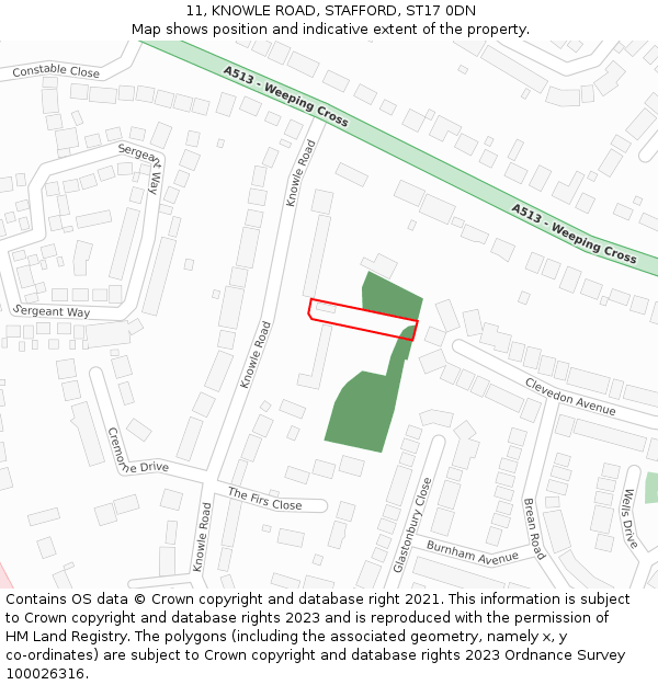 11, KNOWLE ROAD, STAFFORD, ST17 0DN: Location map and indicative extent of plot