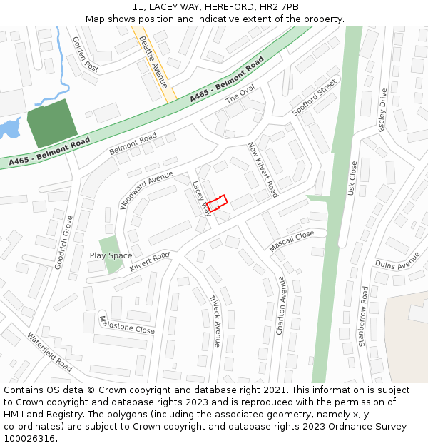 11, LACEY WAY, HEREFORD, HR2 7PB: Location map and indicative extent of plot