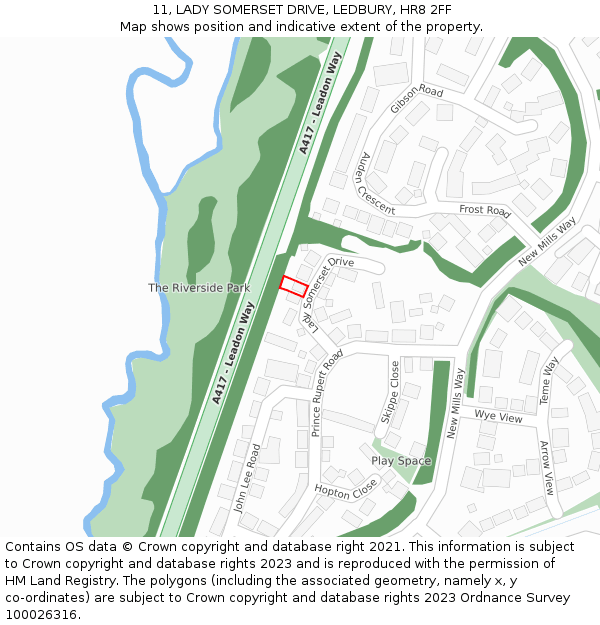 11, LADY SOMERSET DRIVE, LEDBURY, HR8 2FF: Location map and indicative extent of plot