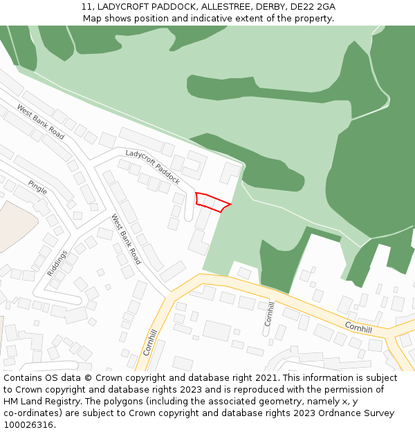 11, LADYCROFT PADDOCK, ALLESTREE, DERBY, DE22 2GA: Location map and indicative extent of plot