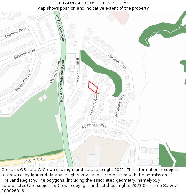 11, LADYDALE CLOSE, LEEK, ST13 5SE: Location map and indicative extent of plot