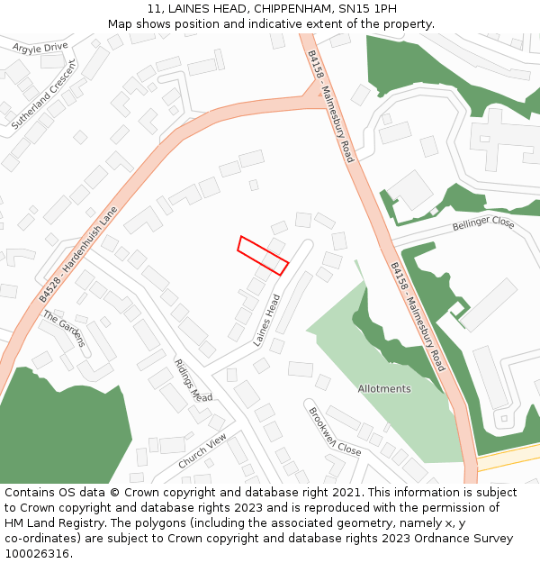 11, LAINES HEAD, CHIPPENHAM, SN15 1PH: Location map and indicative extent of plot