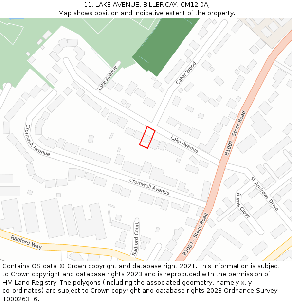 11, LAKE AVENUE, BILLERICAY, CM12 0AJ: Location map and indicative extent of plot