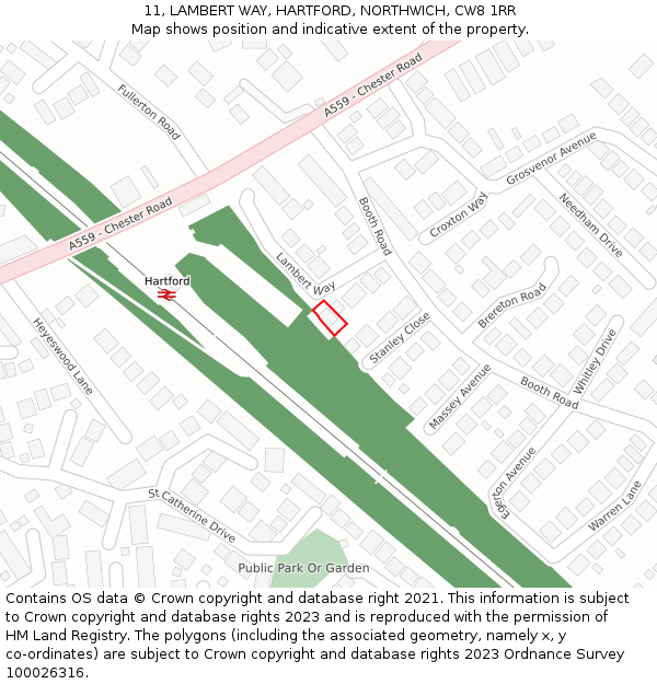 11, LAMBERT WAY, HARTFORD, NORTHWICH, CW8 1RR: Location map and indicative extent of plot
