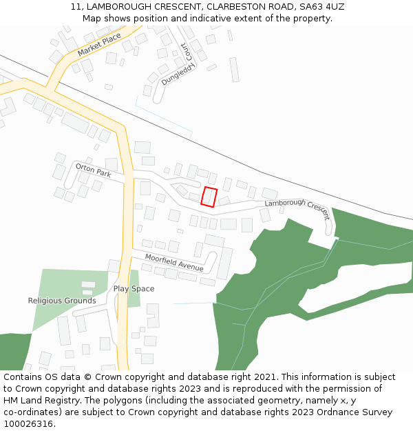 11, LAMBOROUGH CRESCENT, CLARBESTON ROAD, SA63 4UZ: Location map and indicative extent of plot