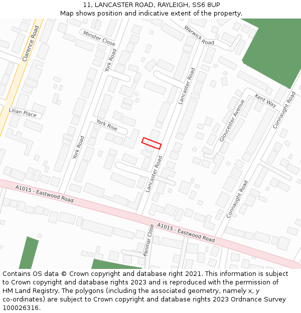 11, LANCASTER ROAD, RAYLEIGH, SS6 8UP: Location map and indicative extent of plot