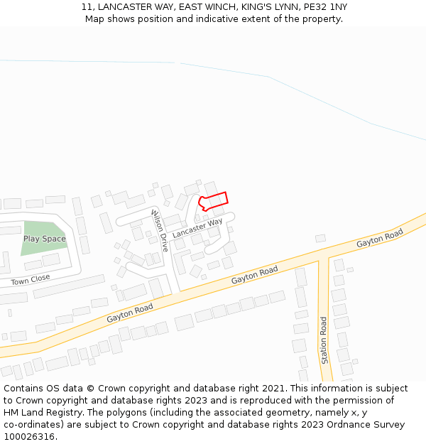 11, LANCASTER WAY, EAST WINCH, KING'S LYNN, PE32 1NY: Location map and indicative extent of plot