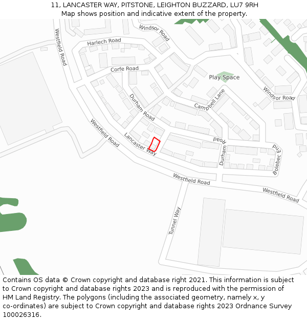 11, LANCASTER WAY, PITSTONE, LEIGHTON BUZZARD, LU7 9RH: Location map and indicative extent of plot