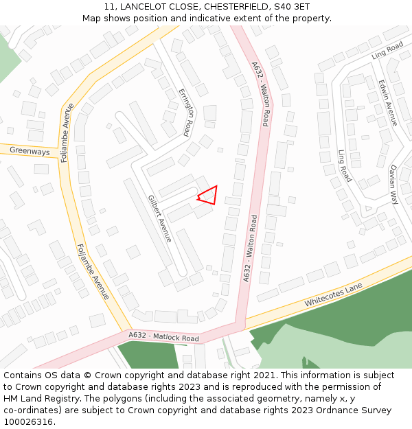 11, LANCELOT CLOSE, CHESTERFIELD, S40 3ET: Location map and indicative extent of plot