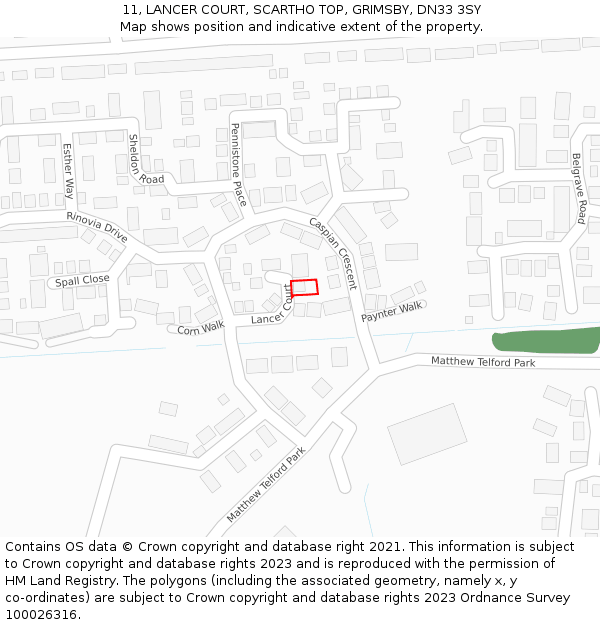 11, LANCER COURT, SCARTHO TOP, GRIMSBY, DN33 3SY: Location map and indicative extent of plot