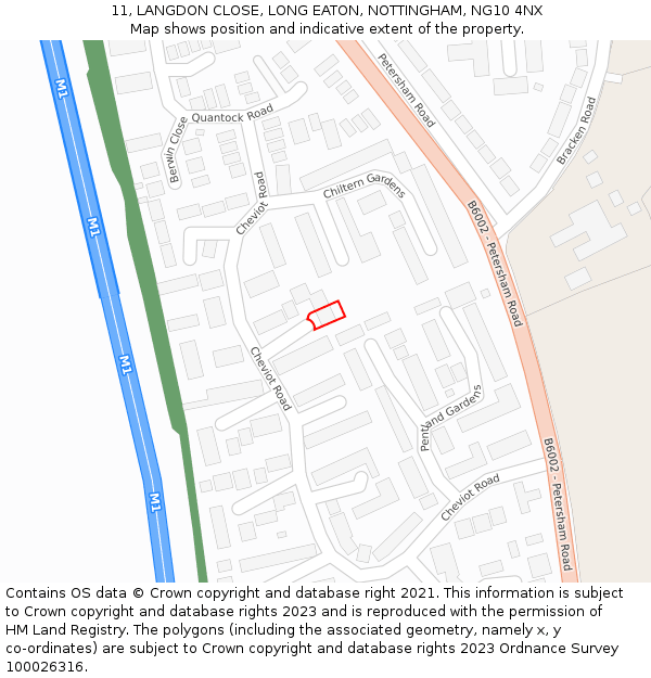 11, LANGDON CLOSE, LONG EATON, NOTTINGHAM, NG10 4NX: Location map and indicative extent of plot