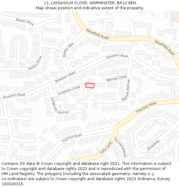 11, LANGHOLM CLOSE, WARMINSTER, BA12 8EN: Location map and indicative extent of plot