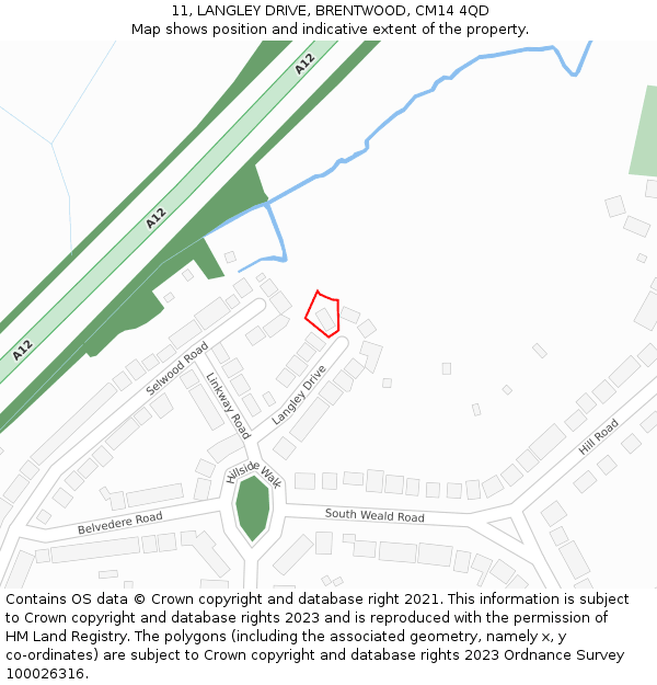 11, LANGLEY DRIVE, BRENTWOOD, CM14 4QD: Location map and indicative extent of plot