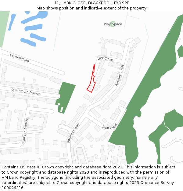 11, LARK CLOSE, BLACKPOOL, FY3 9PB: Location map and indicative extent of plot
