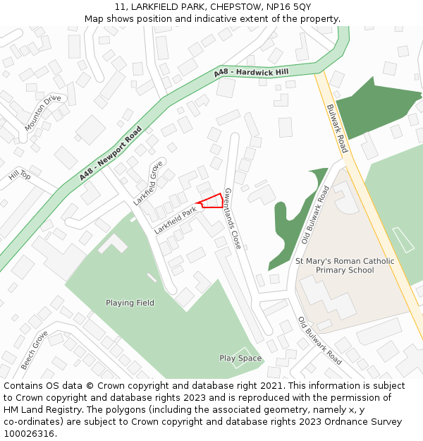 11, LARKFIELD PARK, CHEPSTOW, NP16 5QY: Location map and indicative extent of plot