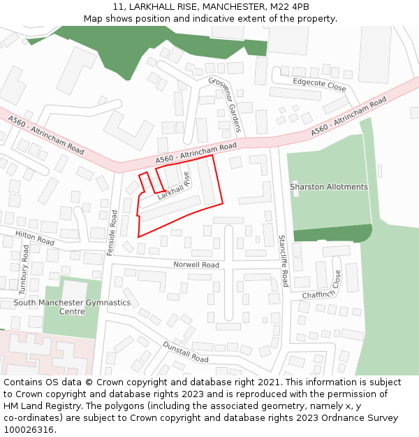 11, LARKHALL RISE, MANCHESTER, M22 4PB: Location map and indicative extent of plot